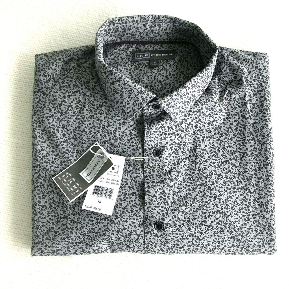Ike by Ike Behar Shirt Size M Gray Mercury Button up shirt Floral Print New